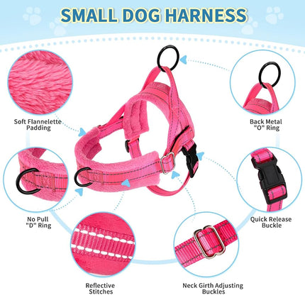 Lukovee Dog Leashes for Small Dogs, Lightweight Soft Small Dog Harness Neck & Chest Adjustable, Reflective Harness Anti-Twis Puppy Harness Vest Harness (Meduim, Pink)