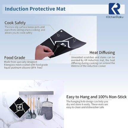 KitchenRaku 2Pcs Silicone Induction Cooktop Protector Mat, 10.2"x13.8"