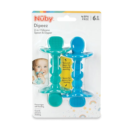 Nuby Dipeez 2 in 1 Silicone Spoons/Dipper, 2pk, Colors May Vary