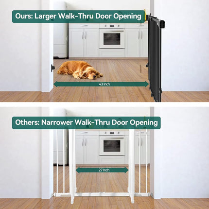 Babelio 34" Tall Auto Close Baby/Dog Gate for Stairs, 2-in-1 Extra-Wide Walk Thru Child Gate, with No Threshold Design, Black