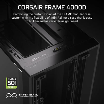 CORSAIR FRAME 4000D Modular Mid-Tower ATX PC Case – High Airflow, InfiniRail™ Fan Mounting System, Dual 360mm Radiator Support, ASUS BTF, MSI Project Zero, Gigabyte Project Stealth – Black