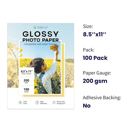 Glossy Photo Paper 8.5x11, Goefun 54LB Inkjet Printer Paper 100 Sheets