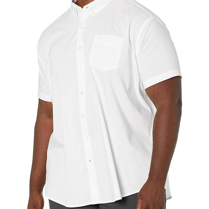 DOCKERS Men's Classic Fit Short Sleeve Signature Comfort Flex Shirt (Standard and Big & Tall) Button, Paper White-Solid, 2X
