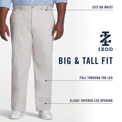 IZOD Men's Big and Tall Performance Stretch Flat Front Pant Casual, Smoked Pearl, 44W x 36L