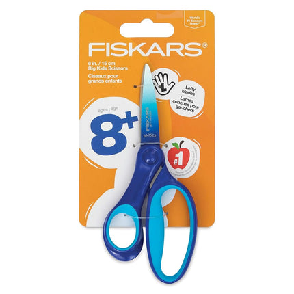 Fiskars 6" Left-Handed Big Kids Scissors for Ages 8-11, Scissors for School or Crafting, Back to School Supplies, Ombre Blue-Turquoise