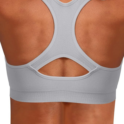 MIRITY Women Racerback Sports Bras - High Impact Workout Gym Activewear Bra, Black Lightgrey White, M