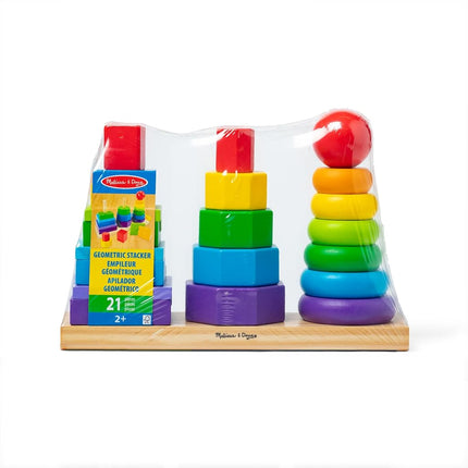 Melissa & Doug Geometric Stacker - Wooden Educational Toy - Shape Sorter And Stacking Toy, Stacking Tower Toy For Babies, Toddlers And Kids Ages 2+