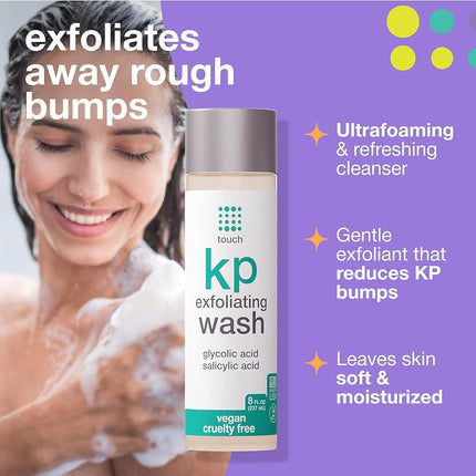 TOUCH Exfoliante Corporal Limpiador para Queratosis Pilaris – Gel de ducha KP con 15% de ácido glicólico, aloe vera y ácido hialurónico – 236 ml