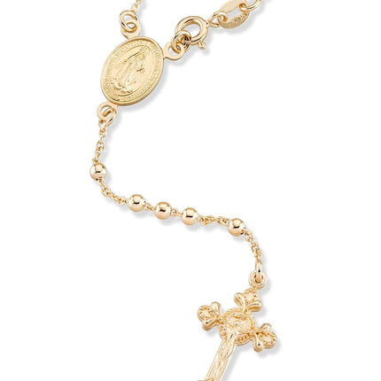 Miabella 18K Gold Over Sterling Silver Italian Rosary Bead Cross Y Necklace Chain for Women Men, 20 Inch