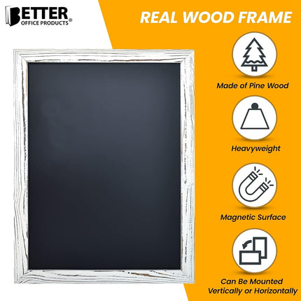 Better Office Products Magnetic Wall Chalkboard, Large Size 18 x 24, Rustic Wood Frame, Chalkboard Sign, Vertical or Horizontal Wall Mount, Includes Chalk and Eraser, by (Whitewash)