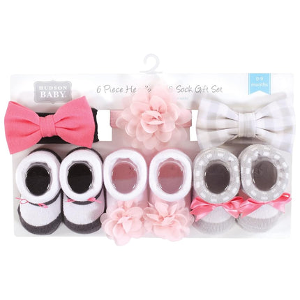 Hudson Baby Set de regalo de diadema y calcetines para bebé niña, rosa carbón, 1 unidad (paquete de 3)