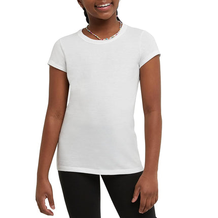 Lot de 2 T-shirts en Coton pour Filles Hanes, T-shirts Essentiels pour Filles, T-shirts en Coton pour Filles, Blanc, Très Grand
