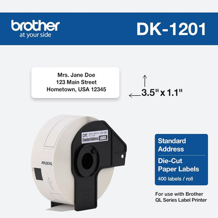Étiquettes d'adresse standard prédécoupées Brother Genuine DK1201 pour imprimantes QL, (DK1201)