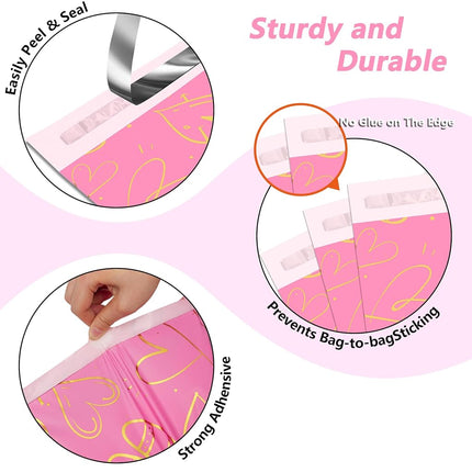 Poly Mailers 14.5x19 Inch, 50 Pack, Pink Heart Self-Seal Shipping Bags