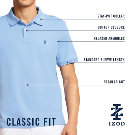 Izod Men's Short Sleeve Interlock Polo Shirt, Legion Blue Solid, Small