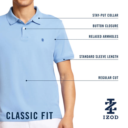 Izod Men's Short Sleeve Interlock Polo Shirt, Legion Blue Solid, Small