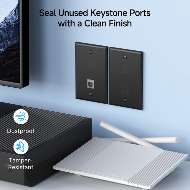 Cable Matters - Paquete de 20 inserciones Keystone ciegas en negro, inserciones ciegas para placas de pared/paneles de conexión Keystone