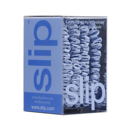 Slip Silk Hair Ties, Cornflower Skinny Scrunchies, Set of 4 | Anti-Damage