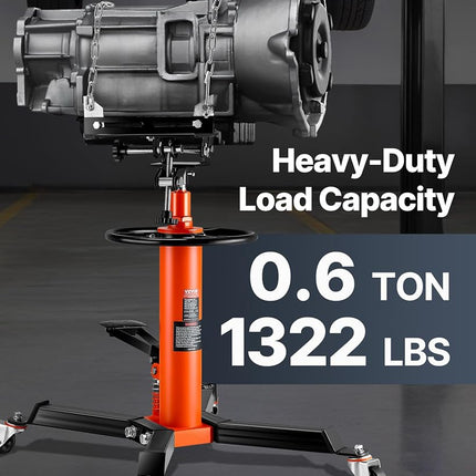 VEVOR Transmission Jack, 1322 LBS Hydraulic Telescoping Transmission Jack, 32"-67" High Lift Transmission Jack Stand with Foot Pedal, 360° Swivel Wheel, Hydraulic Transmission Jack