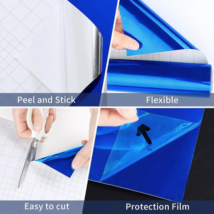 WESTICK Blue Mirror Stickers Self Adhesive Mirror Wallpaper Peel and Stick Wall Sticker Mirrored Contact Paper for Appliance Refrigerators DIY Crafts Kitchen Cabinets Countertops Bedroom 15.8" x 80"