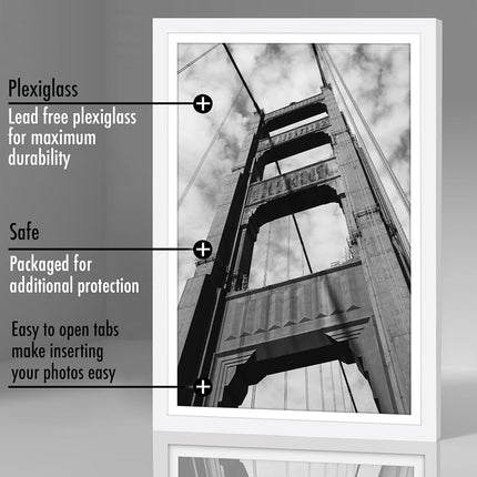 Americanflat 12x18 Poster Frame with Polished Plexiglass - Set of 2 - Use as 11x17 Frame with Mat or 12x18 Frame Without Mat - Galleria Collection - Photo Frames for Wall Display - White
