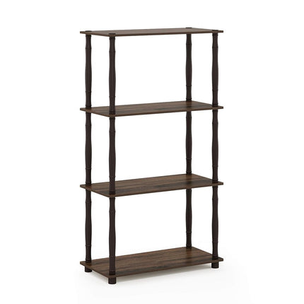 Furinno TURN-N-TUBE Storage Shelves, 4-Tier Book Shelf, Corner Shelf, Toolless Open Shelves, Classic Tubes, for Organization and Storage, Living Room, Home Office, Walnut