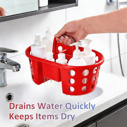 SIMPLYKLEEN Large Shower Caddy Portable 2PC - Made in USA Plastic Jumbo Size Dorm Storage Candy Tote with Handle Shower Organizer for Bathroom, Pantry, Kitchen, College Dorm, Red/Periwinkle