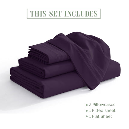 Elegant Comfort Luxurious 1500 Premium Hotel Quality Microfiber 4-Piece Sheet Set, 18-24 Inches Deep - Extra Deep Pocket Sheets - Ultra Soft 4PC Deep Pocket Sheets, Queen, Eggplant-Purple