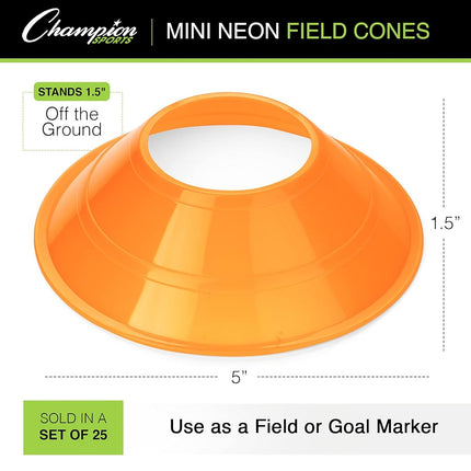 Champion Sports Mini Neon Field Cones, Red, 5"