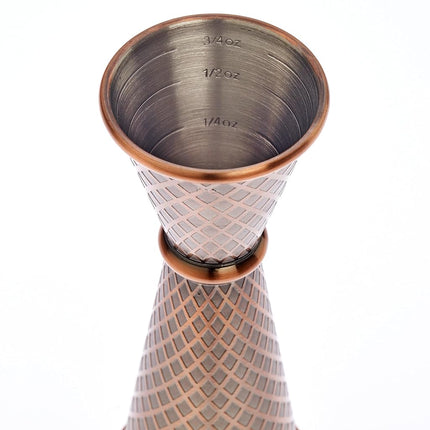 Barfly 1 x 2 oz. Diamond Lattice Etch Japanese Style Jigger, Antique Copper