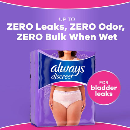 Always Discreet Adult Incontinence & Postpartum Underwear for Women, Classic Cut, Size Extra-Large, Maximum Absorbency, Disposable, 26 Count