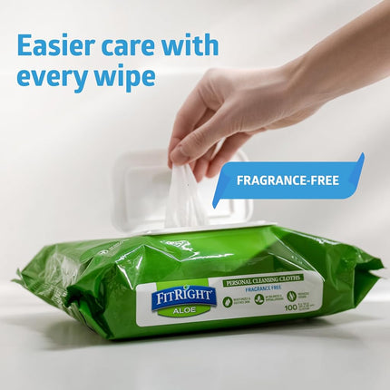 Medline AloeTouch Quilted Heavyweight Personal Cleansing Cloth Wipes, 576 Count, Unscented, 8 x 12 inch Adult Large Incontinence Wipes
