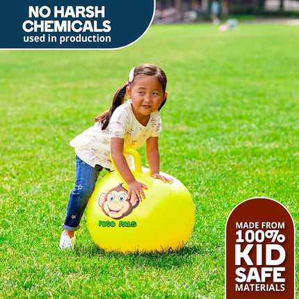 Flybar Hopper Ball for Kids, Inflatable Bouncy Ride-On Ball w/Handle for Indoor & Outdoor Active Play, Includes Pump, Jump Toy for Boys & Girls, Supports Up to 165 lbs, Ages 3+, 18-Inch, Small