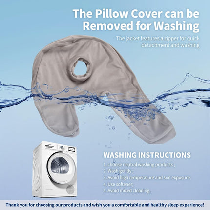 Nockovi 4" Hole Piercing Pillow for Side Sleepers (Pillow with Grey Velvet Pillowcase, J-Shape)