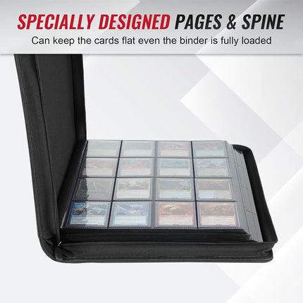 16-Pocket Zipper Binder for 1280 Trading Cards with 40 Side-Loading Pages