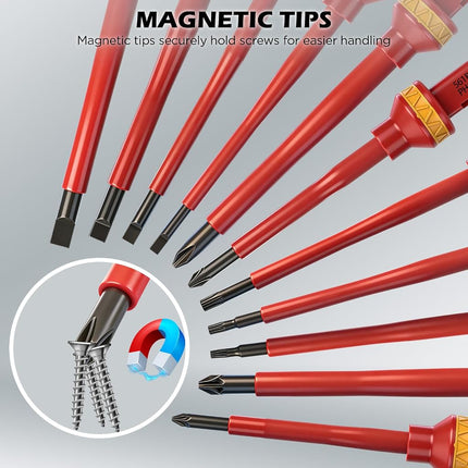 Premium Insulated Screwdrivers Set - Ultimate Electrician Screwdriver Set, 1000V Electrical Screwdriver Set Insulated Professional Electricians Screwdriver Set Magnetic Phillips Slotted Pozidriv Torx