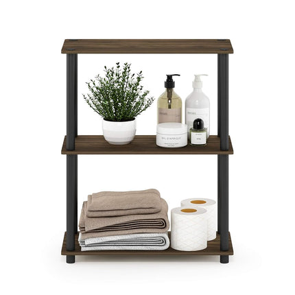 Furinno TURN-N-TUBE Storage Shelves, 3-Tier Book Shelf, Corner Shelf, Toolless Open Shelves, for Organization and Storage, Living Room, Garage, Home Office, Columbia Walnut