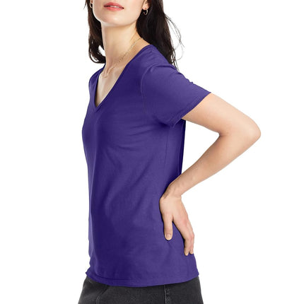 Hanes womensOS04V2Short Sleeve V-Neck T-Shirt Short Sleeve T-Shirt - - Small Purple