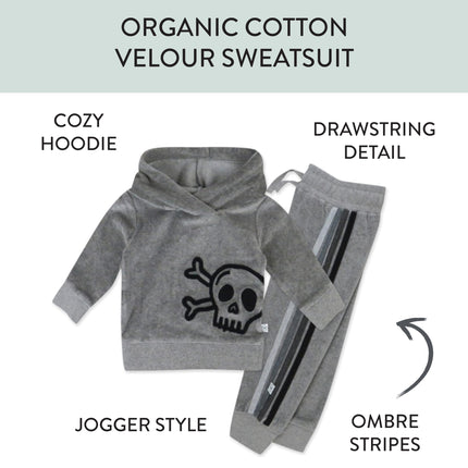 HonestBaby Velour Pullover Hoodie and Zip Front Sweatshirt and Jogger Sweatpants Set Baby, Toddler, Boys, Girls, Unisex, Heather Gray Skull Stripe, 7 Years, Heather Gray Skull Stripe, 7 Years