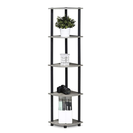 Furinno TURN-N-TUBE Corner Shelf, 5-Tier Corner Bookshelf, Open Storage Shelves, for Organization and Storage, Living Room, Home Office, Garage, Bedroom, French Oak