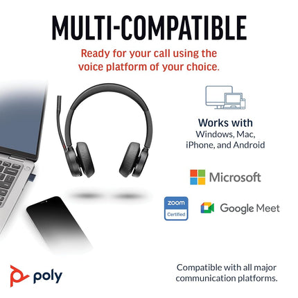 Poly Voyager 4320 UC Wireless Headset & Charge Stand -Noise-Canceling Boom Mic - Connect PC/Mac/Mobile via Bluetooth - Works w/Teams, Zoom, & More