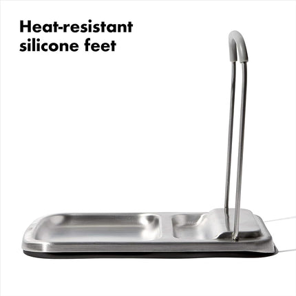 OXO Spoon Rest with Lid Holder Silver 3x4x1in