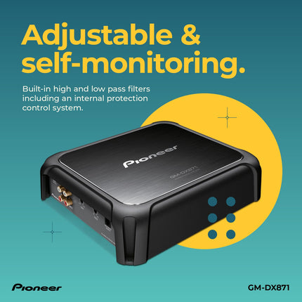 Pioneer GM-DX871 - Potente amplificador de 1600 vatios, tecnología Clase D, 1 canal, filtro de paso bajo variable, diseño compacto y control remoto de refuerzo de graves