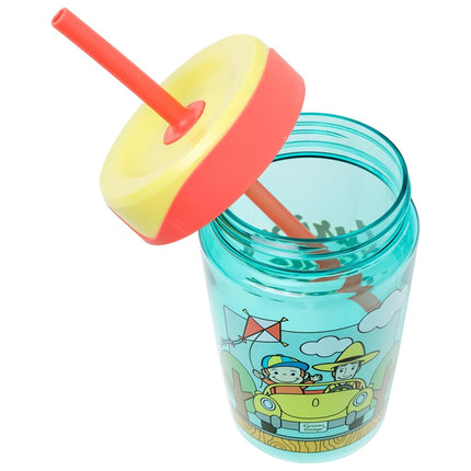 Silver Buffalo Curious George Driving Plastic Tumbler w Lid, Straw, 17.5oz