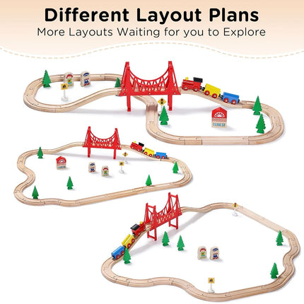 SainSmart Jr. Wooden Train Set 37pc, Compatible Brio Thomas, Kids 3+