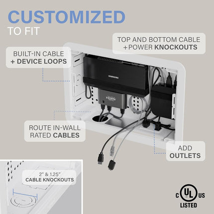 Legrand - OnQ 9 In. Media Enclosure, Wall Cable Management to Organize System Devices, Home Networking Panel Dual Purpose In Wall Enclosure for Device Storage, Media Box, White, ENP0905NAV1