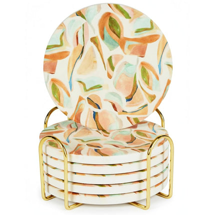 Ceramic Absorbent Coasters Set of 6 with Holder, M