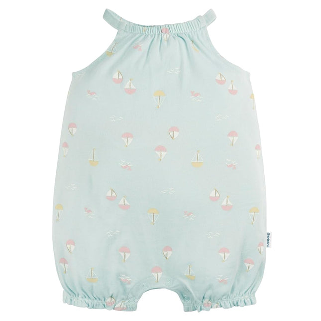 Gerber Baby Girls Sleeveless and Short Sleeve Romper Set, Sailboats, 12 Months
