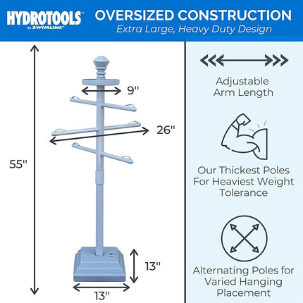 Swimline HYDROTOOLS 89033 Premium Free Standing Poolside Valet Towel Rack Adjustable With Water Weighted Base Three Arms Secure Clips For Outdoors & Indoors Pool Patio Poolside Holder Drying Stand