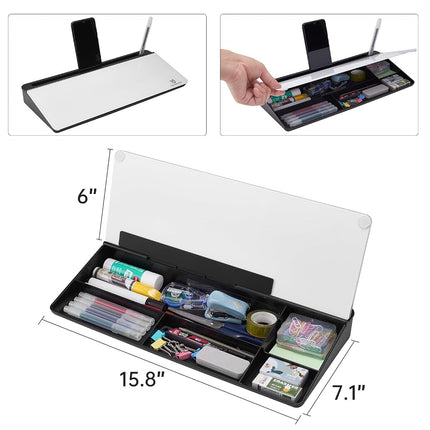 Small Glass Desktop Whiteboard Dry-Erase-Board - Computer Keyboard Stand White Board Surface Pad with Drawer, Desk Organizers with Accessories for Office, Home, School Supplies